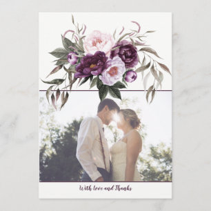 Cartão De Agradecimento Obrigado roxo da foto das peônias do rosa da