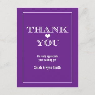 Cartão De Agradecimento Obrigado roxo do casamento do coração bonito você