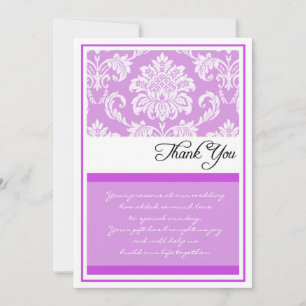 Cartão De Agradecimento Obrigado roxo do casamento tema damasco você