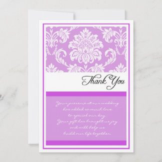 Cartão De Agradecimento Obrigado roxo do casamento tema damasco você
