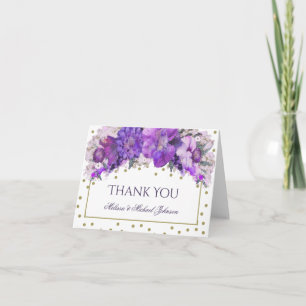 Cartão De Agradecimento Obrigado roxo dos confetes Dourados florais você