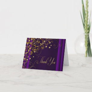 Cartão De Agradecimento Obrigado Roxo e Dourado