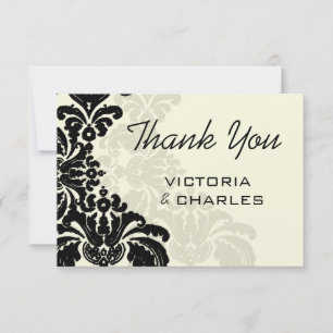 Cartão De Agradecimento Obrigado Royal Black Damask Casamento