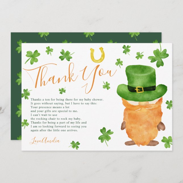 Cartão De Agradecimento Obrigado Rua Patrick clover chá de fraldas (Frente/Verso)