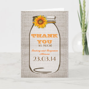 Cartão De Agradecimento Obrigado Russo Burlap Mason Jar Sunflower