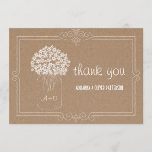 Cartão De Agradecimento Obrigado rústico das flores do frasco de pedreiro