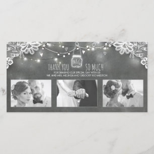 Cartão De Agradecimento Obrigado rústico do casamento do laço das luzes do