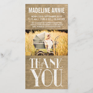 Cartão De Agradecimento Obrigado rústico do nascimento do bebê de