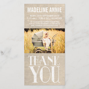 Cartão De Agradecimento Obrigado rústico do nascimento do bebê de