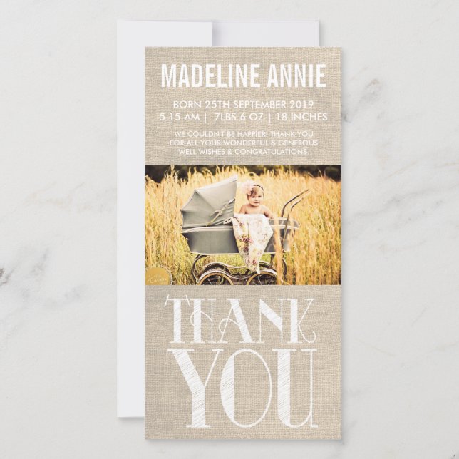 Cartão De Agradecimento Obrigado rústico do nascimento do bebê de (Frente)