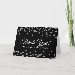 Cartão De Agradecimento "Obrigado" Silver Faux Glitter Confetti Black