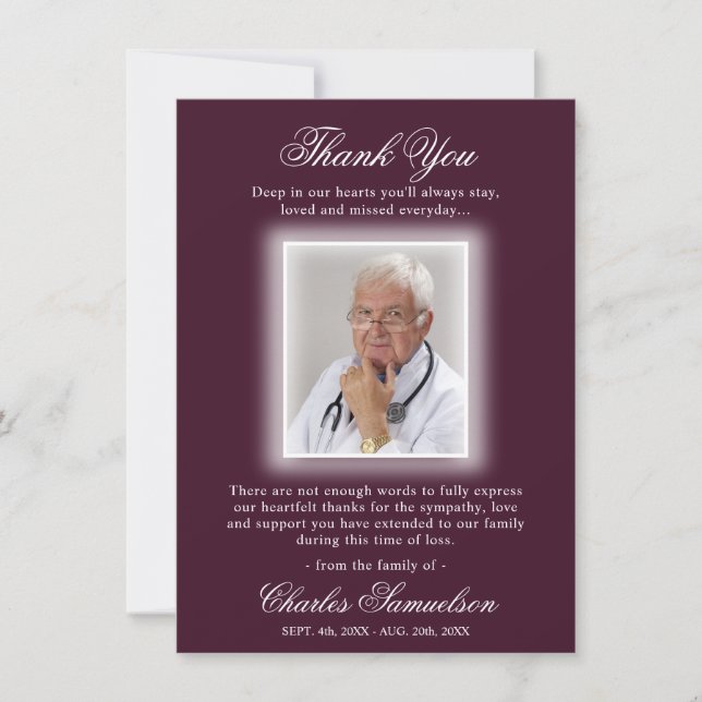 Cartão De Agradecimento Obrigado Simpatia Funeral EGGPLANT | FOTO (Frente)