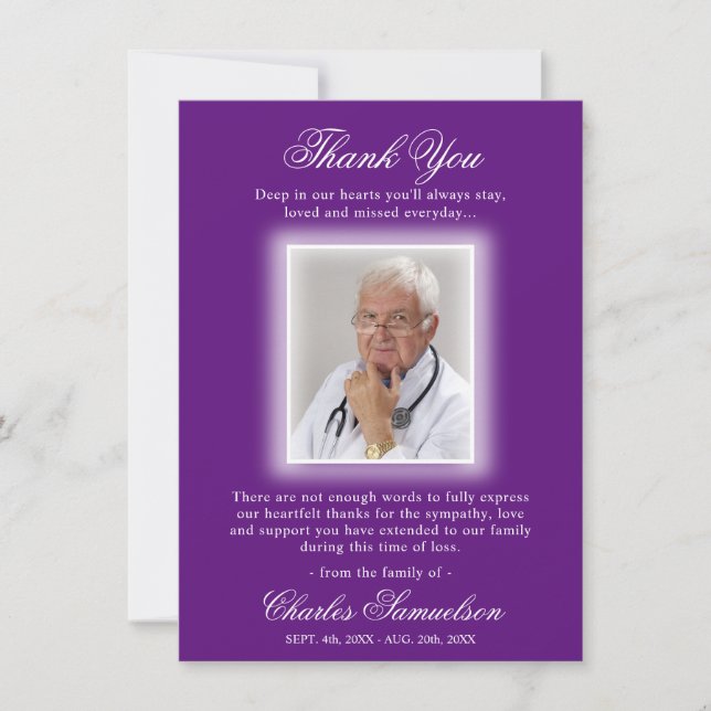 Cartão De Agradecimento Obrigado Simpatia Funeral Mauve Roxo | FOTO (Frente)