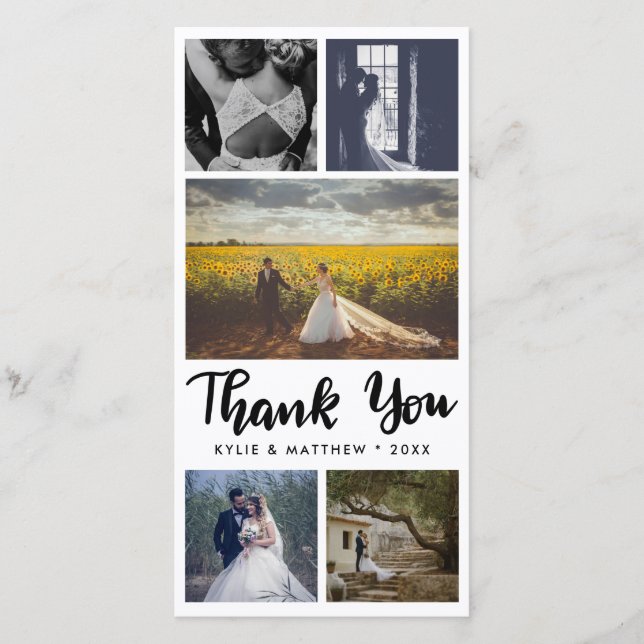 Cartão De Agradecimento Obrigado simples das fotos do casamento cinco você (Frente)