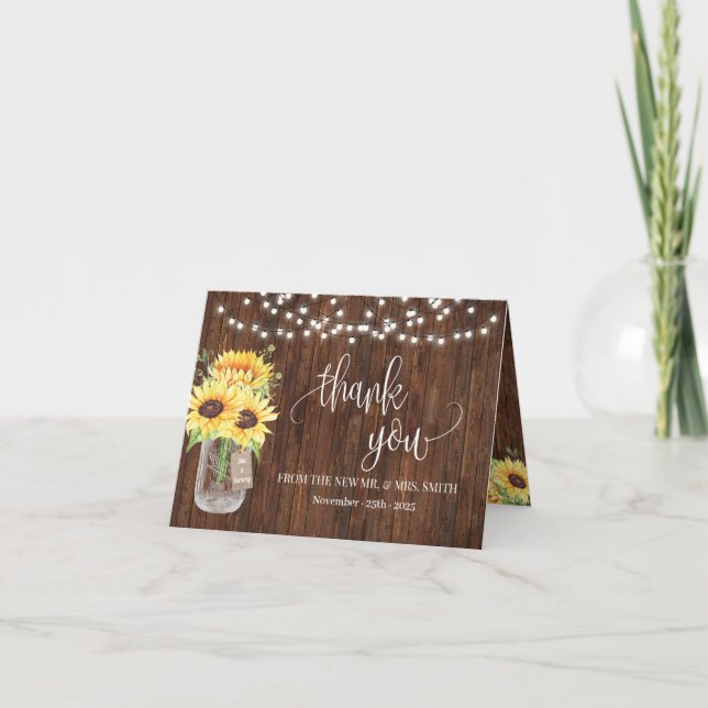 Cartão De Agradecimento Obrigado Sunflower Country Bridal Casamento (Frente)