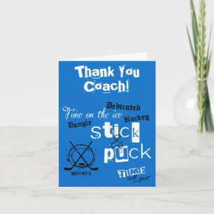 Cartão De Agradecimento Obrigado Treinador de Hockey Stick and Puck Time o