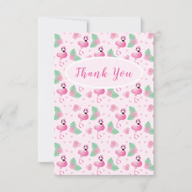 Cartão De Agradecimento Obrigado Tropical Flamingo Flowers Deixa Padrão (Frente)