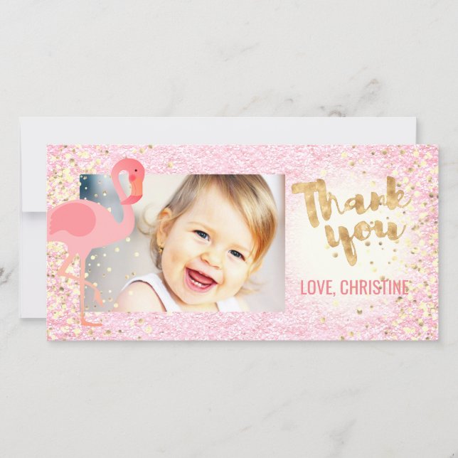 Cartão De Agradecimento obrigado tropical florida flamingo, rosa (Frente)