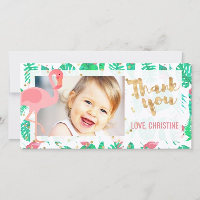 Cartão De Agradecimento obrigado tropical rosa flamingo (Frente)