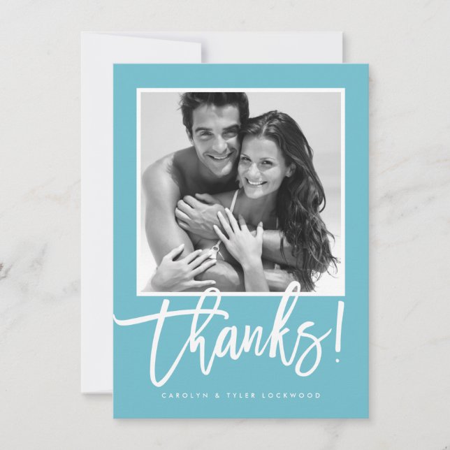 Cartão De Agradecimento OBRIGADO, TU, azul-turquesa, simples e escrita (Frente)