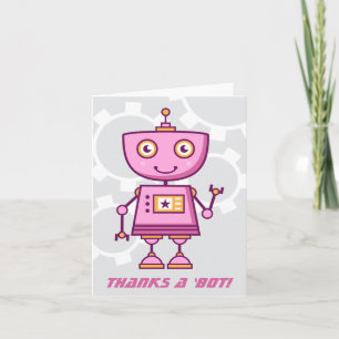 Cartão De Agradecimento Obrigado um Robô Meninas Robô Rosa Aniversário