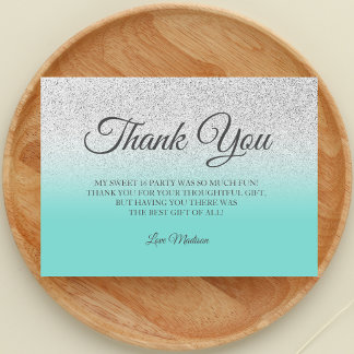 Cartão De Agradecimento Obrigado verde azul brilhante de Prata Teal você D
