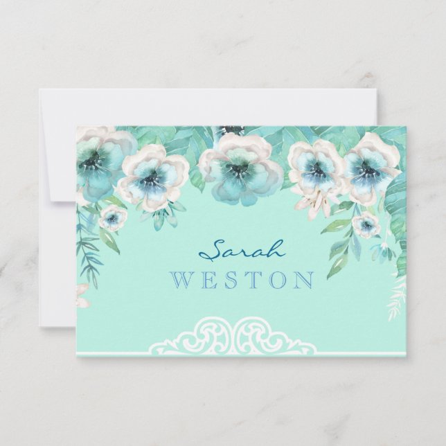 Cartão De Agradecimento Obrigado verde & branco da hortelã da aguarela das (Frente)