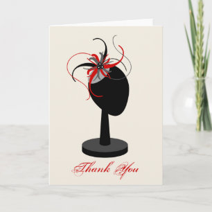 Cartão De Agradecimento Obrigado vermelho & preto do suporte de Fascinator