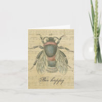 Obrigado Vintage Bee Sheet Música Notes Bee Happy