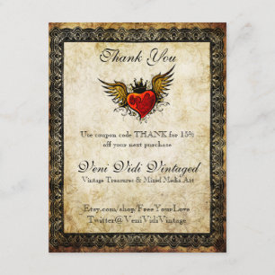 Cartão De Agradecimento Obrigado voado tatuagem do coração do vintage vo