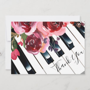 Cartão De Agradecimento obrigado você piano watercolor floral