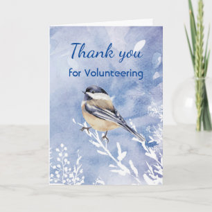 Cartão De Agradecimento Obrigado Voluntário Citação de Chickadee em Aquare