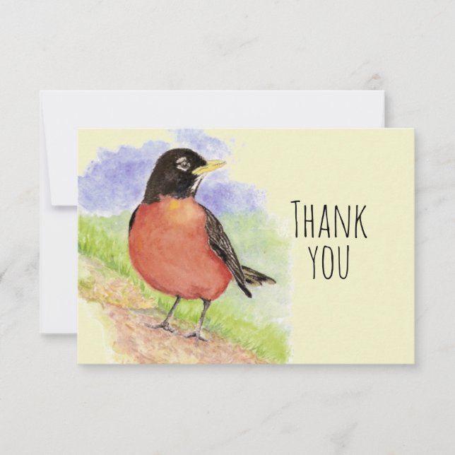 Cartão De Agradecimento Obrigado Watercolor American Robin Bird Nature (Frente)