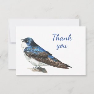 Cartão De Agradecimento Obrigado Watercolor Barn Swallow Natureza Selvagem