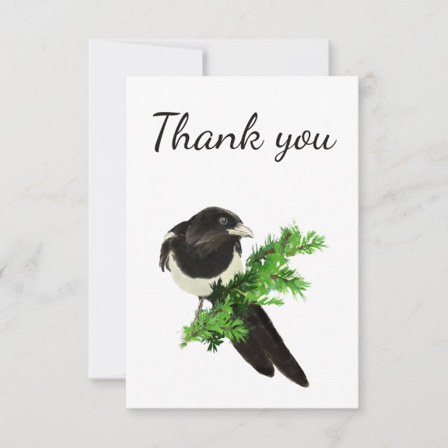 Cartão De Agradecimento Obrigado Watercolor Magpie Garden Bird Animal (Frente)