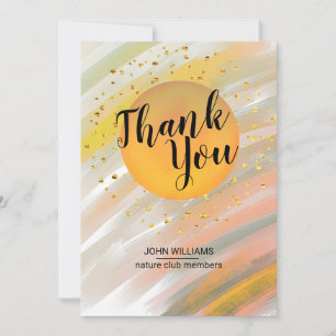 Cartão De Agradecimento Obrigado Watercolor Nature Orange Glitter Dourado