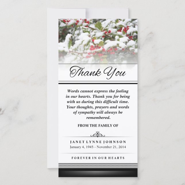 Cartão De Agradecimento Obrigado Winter Ivy Snow - Palavras Não Podem Expr (Frente)