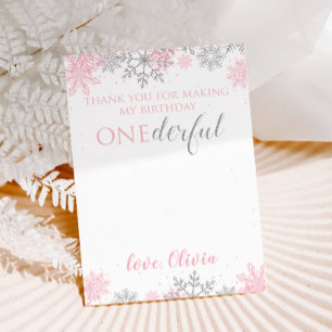 Cartão De Agradecimento Obrigado Winter ONEderland flocos de neve rosa e p