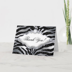Cartão De Agradecimento Obrigado Zebra Brilho Prata Preto