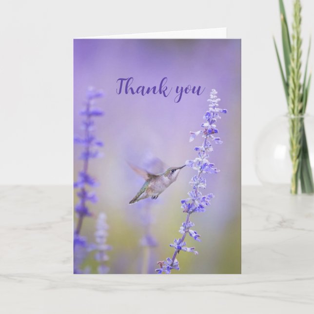 Cartão De Agradecimento Obrigados Aquarela Hummingbird Lavanda Arte Flor (Frente)