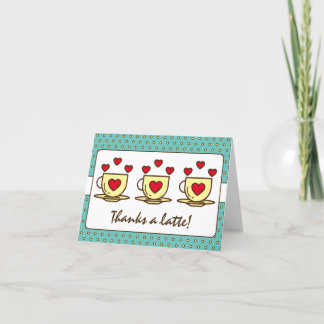 Cartão De Agradecimento Obrigados De Azul-Teal Cute Uma Latte Com Café De