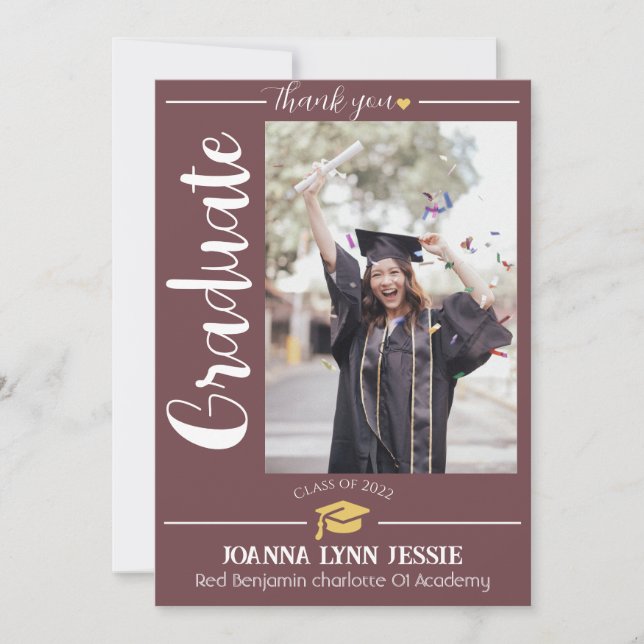 Cartão De Agradecimento Obrigados de Boné de ouro para graduação Elegante  (Frente)