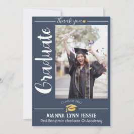 Cartão De Agradecimento Obrigados de Boné de ouro para graduação Elegante 