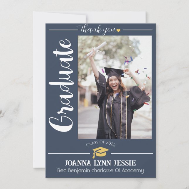 Cartão De Agradecimento Obrigados de Boné de ouro para graduação Elegante  (Frente)