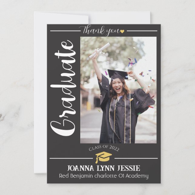 Cartão De Agradecimento Obrigados de Boné de ouro para graduação Elegante  (Frente)