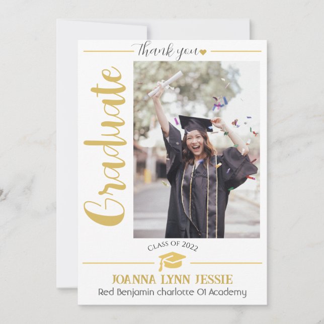 Cartão De Agradecimento Obrigados de Boné de ouro para graduação Elegante  (Frente)