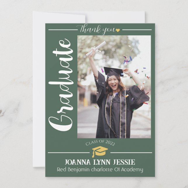 Cartão De Agradecimento Obrigados de Boné de ouro para graduação Elegante  (Frente)