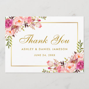 Cartão De Agradecimento Obrigados De Casamento De Blush Dourado Floral De 