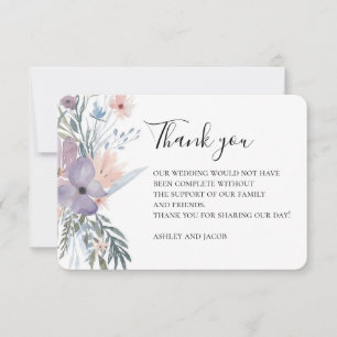 Cartão De Agradecimento obrigados de casamento lavandas. Flores roxas. Bot