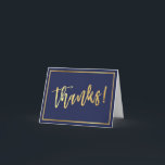 Cartão De Agradecimento OBRIGADOS dobrados bar mitzvah gold script marinho<br><div class="desc">Pelo Kat Massard >> www.simplysweetPAPERIE.com << [ NOTA - O EFEITO DOURADO É UMA IMAGEM IMPRESSA ] Um design moderno e simples para a Configuração de um CARTÕES DE AGRADECIMENTOS como modelo é simples você adicionar seus próprios detalhes ou clicar no botão personalizar e você pode adicionar ou alterar texto,...</div>